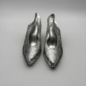 Dolcis Shoes Womens Size 8B Silver Sequin Slingback Pointed Toe Heels Dressy